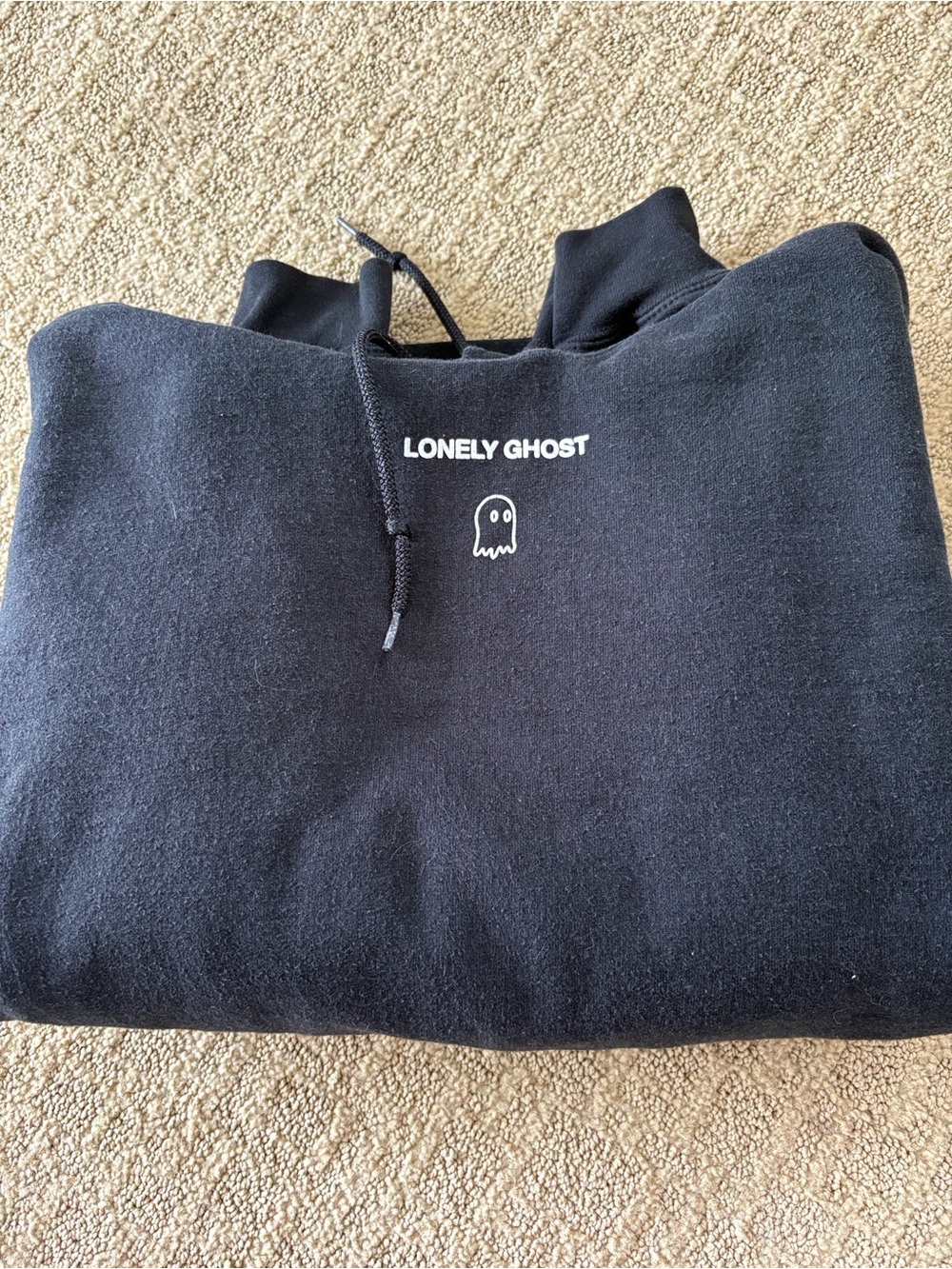 LONELY GHOST Black Crewneck Hoodie with White Logo